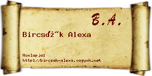 Bircsák Alexa névjegykártya